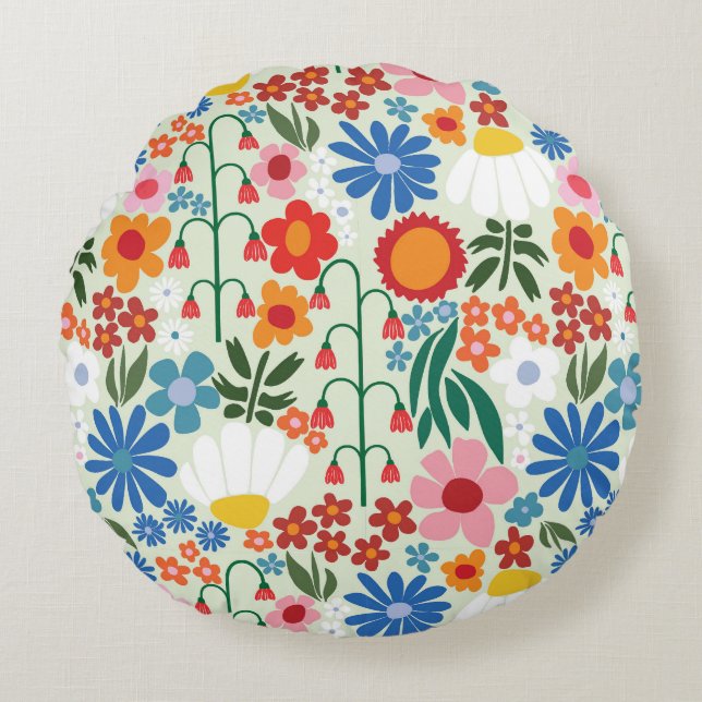 Cojín Redondo Verano retro de los años 60 (Anverso)