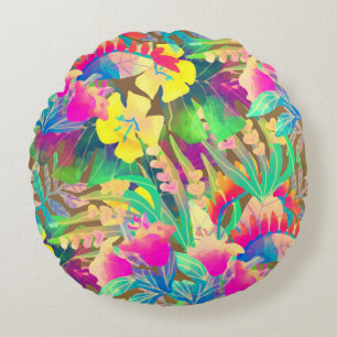 Cojín Redondo Verano tropical hawaiano floral