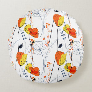 Cojín Redondo Verano tropical   Hermoso diseño de floraciones am