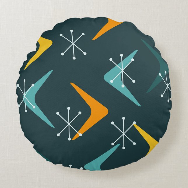 Cojín Redondo Verde azulados estallidos de boomerangs de mediado (Anverso)