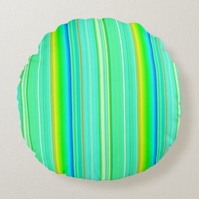 Cojín Redondo Verde claro original a rayas verticales (Anverso)