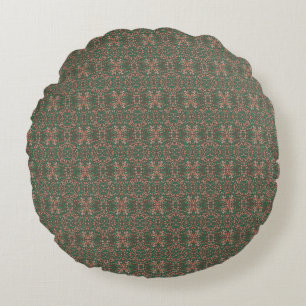 Cojín Redondo Verde de hoja de otoño bohemio patrón continuo