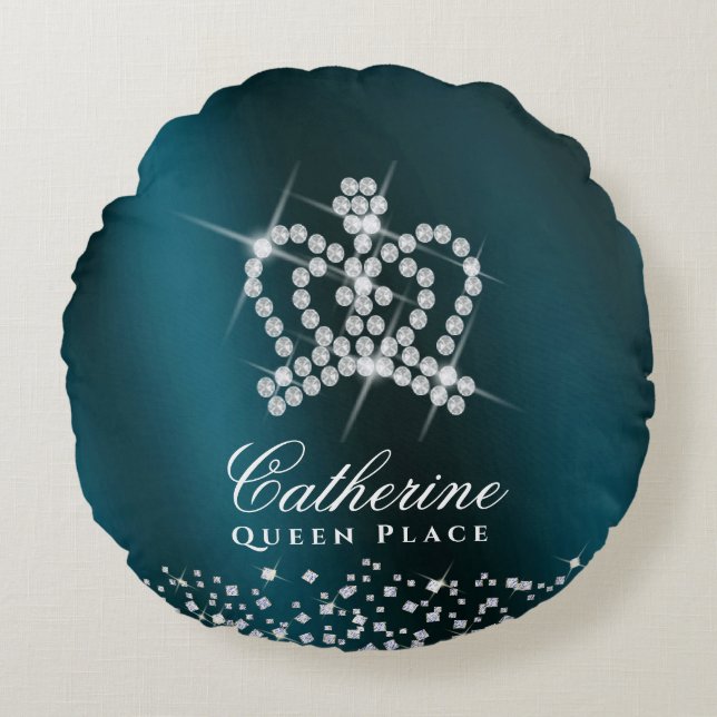 Cojín Redondo Verde de la multitud que brilla (Anverso)