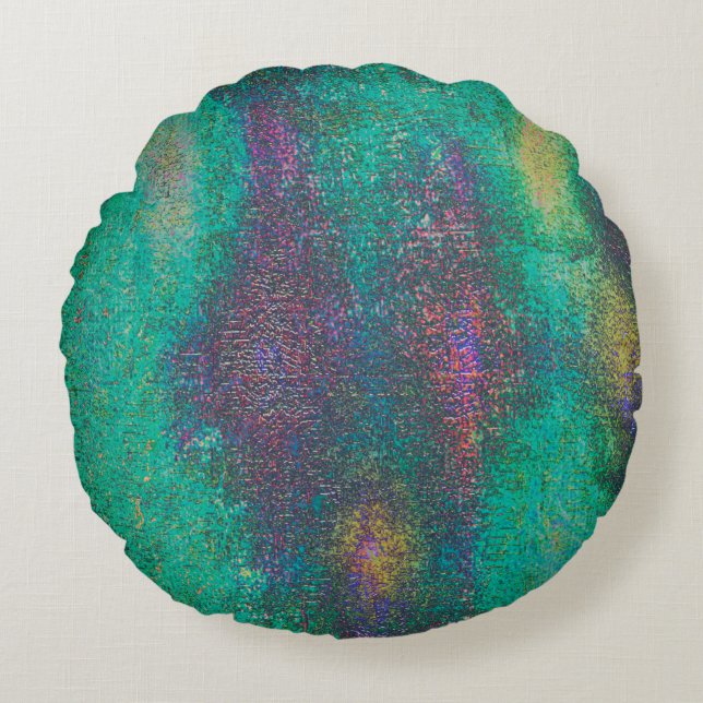 Cojín Redondo Verde envejecido y gastado con tono cian (Anverso)