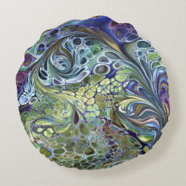 Cojín Redondo Verde jaula oliva, burdeos morado azul