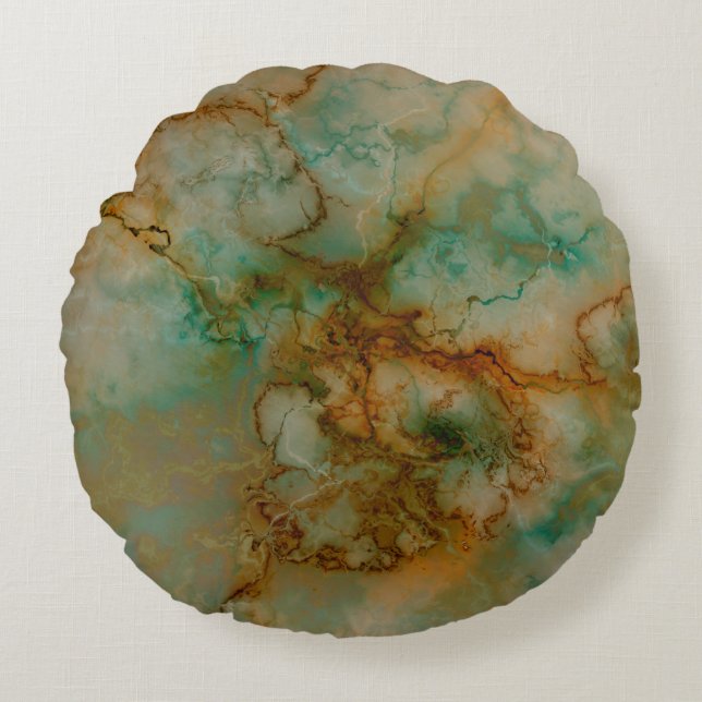 Cojín Redondo Verde y mármol del oro (Anverso)