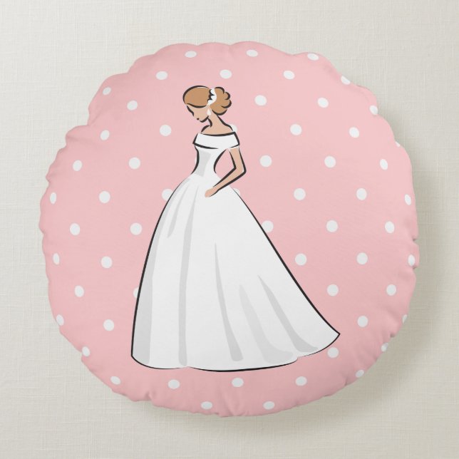 Cojín Redondo Vestido de novia blanco para despedida de soltera  (Anverso)