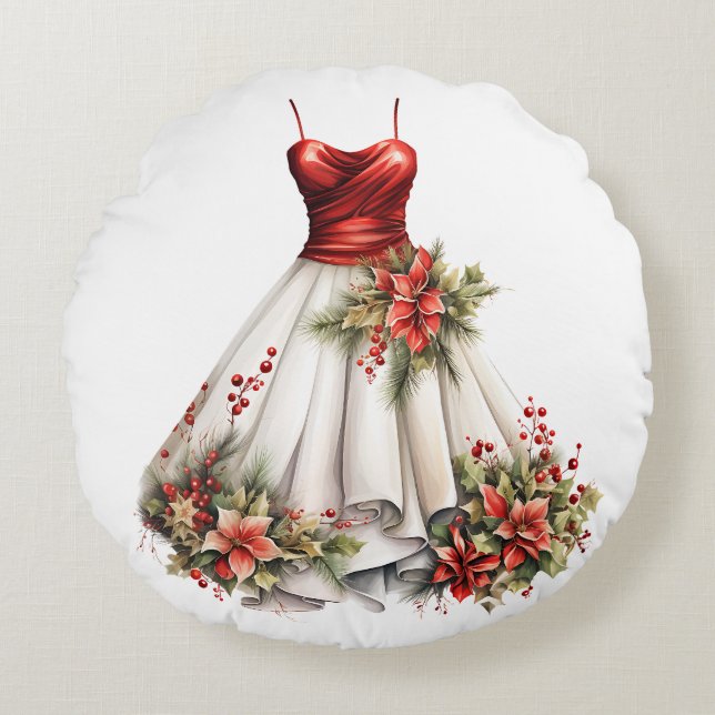 COJÍN REDONDO VESTIDOS DE FESTIVE ROJO Y BLANCO (Anverso)