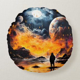 Cojín Redondo Viajero Astronauta Horizonte Cósmico Viaje