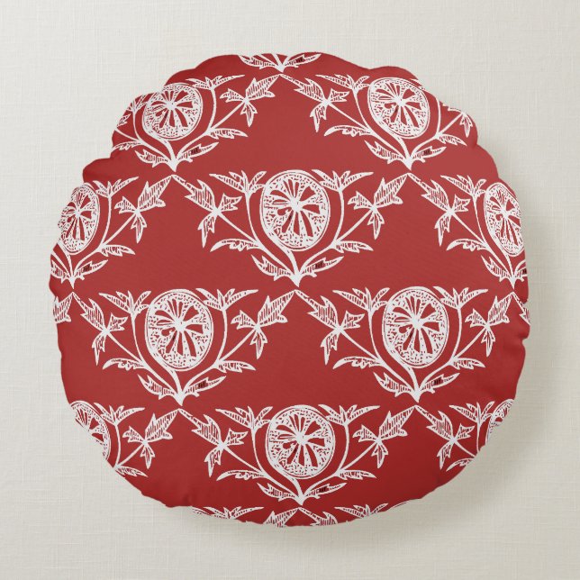 Cojín Redondo Viajero del mundo rojo y blanco (Anverso)