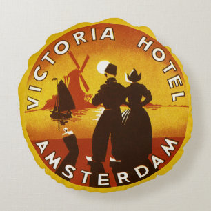 Cojín Redondo Viajes antiguos, Hotel Victoria, Amsterdam, Holand