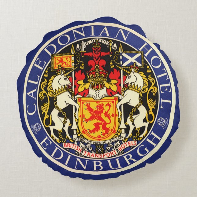 Cojín Redondo Viajes de época Hotel Caledonian Edimburgo Escocia (Reverso)