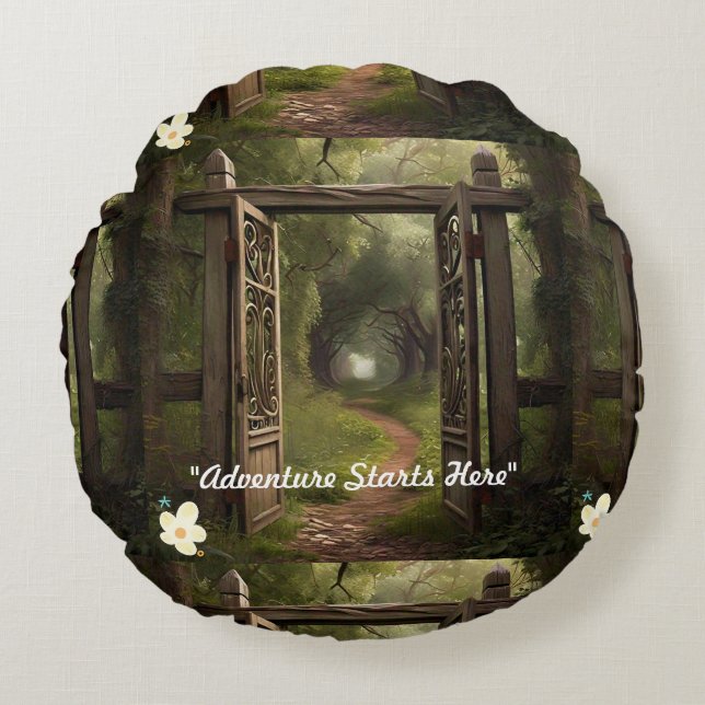 Cojín Redondo "Viajes transformadores" (Anverso)