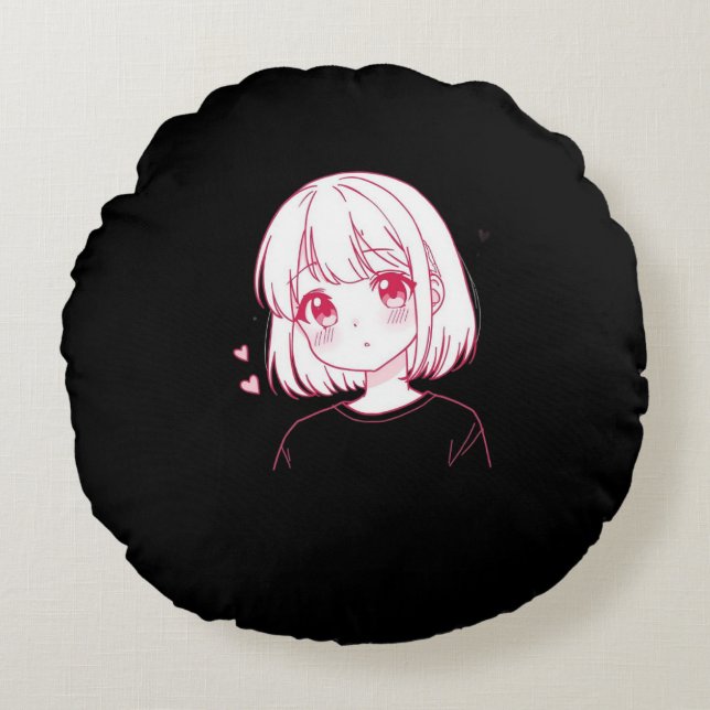 Cojín Redondo "Vibraciones de amor de anime" (Anverso)