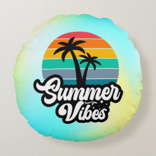 Cojín Redondo Vibraciones de Verano con Diseño de Palmeras