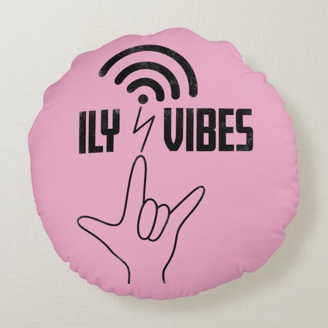 Cojín Redondo Vibraciones ILY - Diseño ASL  (Reverso)