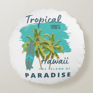Cojín Redondo Vibraciones Tropicales Hawái Isla del Paraíso