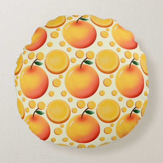 Cojín Redondo Vibrant 3D Glossy Orange and Mandarin fruit  (Anverso)