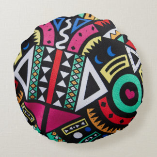 Cojín Redondo Vibrant Afro-Centric Geometric Pattern – Bold Trib