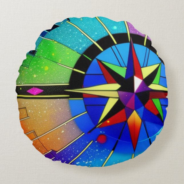 Cojín Redondo Vibrant Compass Throw Pillow (Anverso)