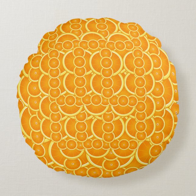 Cojín Redondo Vibrant Orange Citrus Pattern Design (Anverso)