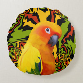 Cojín Redondo Vibrante colorido Sun Conure Parrot