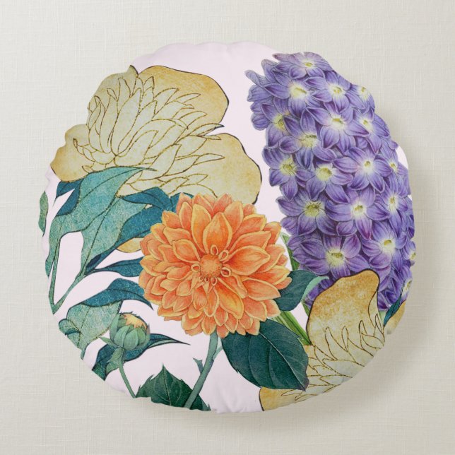 Cojín Redondo Vibrante Floral Medley Round Pillow (Anverso)