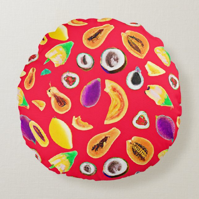 Cojín Redondo Vibrante Patrón de deslumbramiento de la frugalida (Anverso)