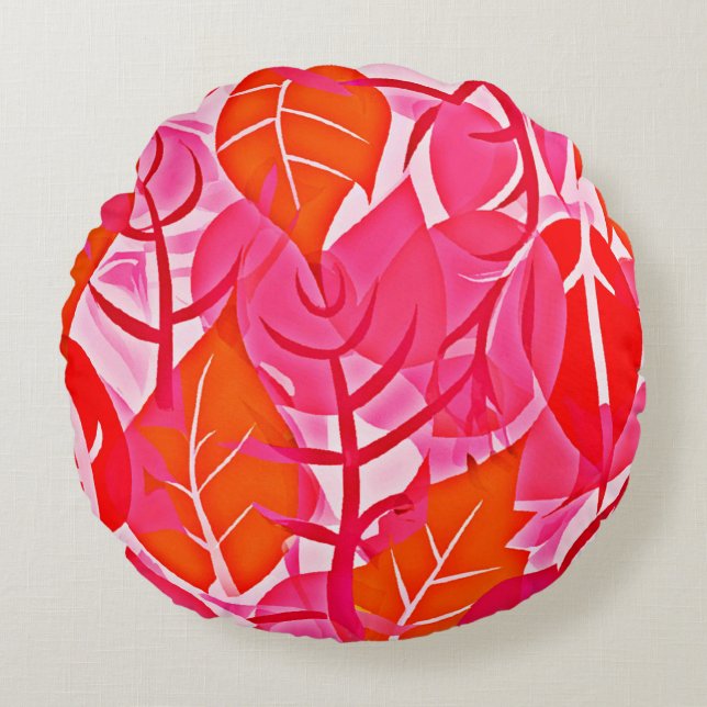 Cojín Redondo Vibrante Patrón de Elegancia de Foliage (Anverso)