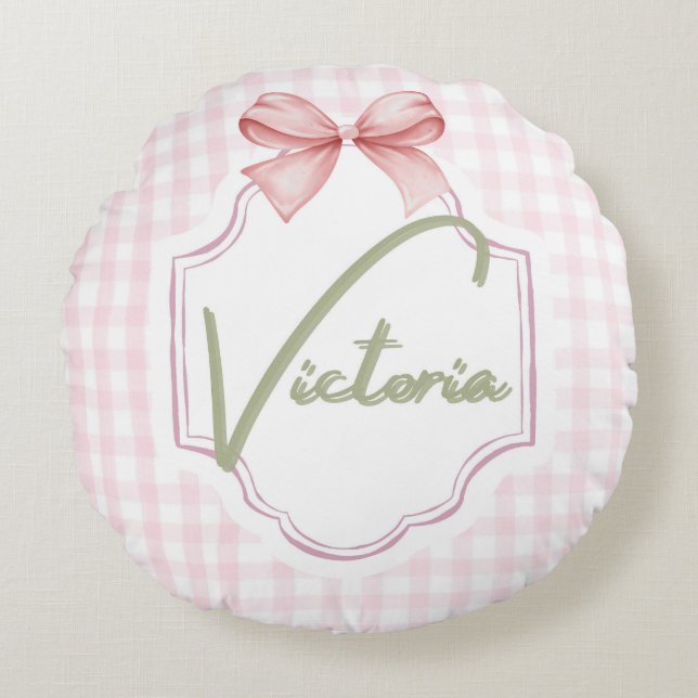Cojín Redondo Victoria Personalizada Baby Girl Nursery Bow (Anverso)