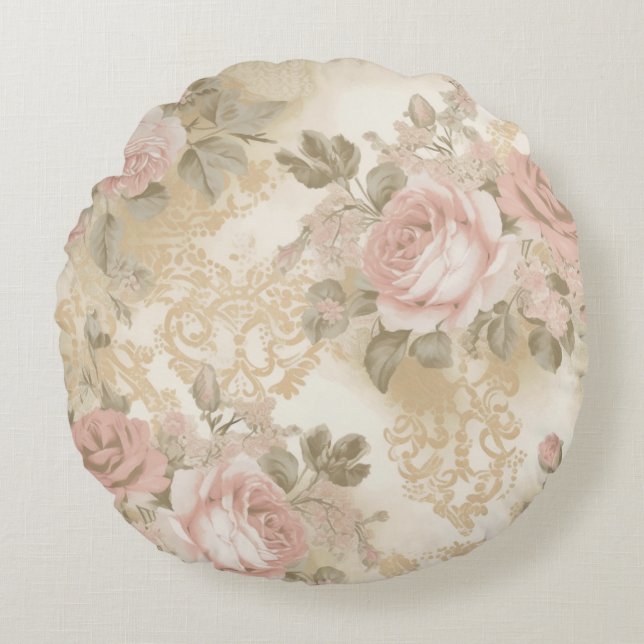 Cojín Redondo Victorian Roses Print Throw Pillow (Anverso)