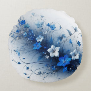 Cojín Redondo Vid floral azul y blanco
