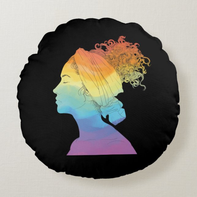 Cojín Redondo Vida arcoiris, mujer, libertad (Anverso)