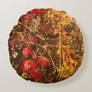 Cojín Redondo Vides amarillas rojas del otoño redondo de la
