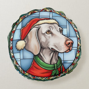 Cojín Redondo Vidriera de Navidad Weimaraner