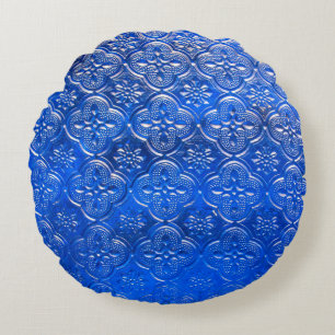 Cojín Redondo Vidrio azul con patrón, vidrio, abstracto, 