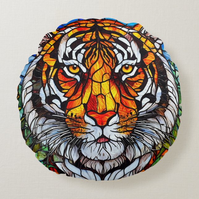 Cojín Redondo Vidrio emplomado de tigre (Anverso)