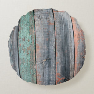 Cojín Redondo Vieja valla de madera pintada de diferente color, 