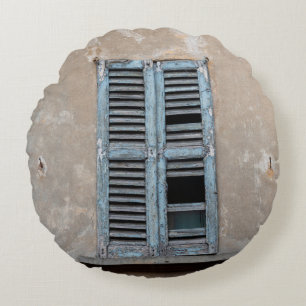 Cojín Redondo Vieja ventana de madera arruinada de la antigua ca