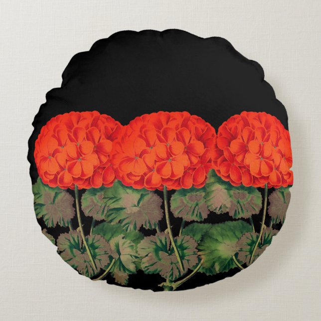 Cojín Redondo Viejo Geranium Trio - floral audaz    (Anverso)