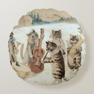 Cojín Redondo Villancico de gato vintage arte de Louis Wain