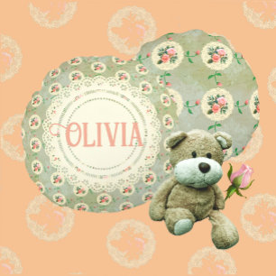 Cojín Redondo Viñeta Rosa personalizado Doily Green Damask