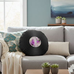 Cojín Redondo Vinilo de Bola de Disco Morada