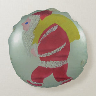 Cojín Redondo Vintage Art Glass Navidad Ornamento Santa