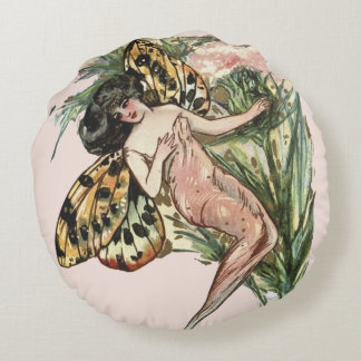 Cojín Redondo Vintage Art Nouveau Butterfly