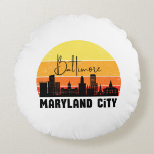 Cojín Redondo Vintage Baltimore Skyline