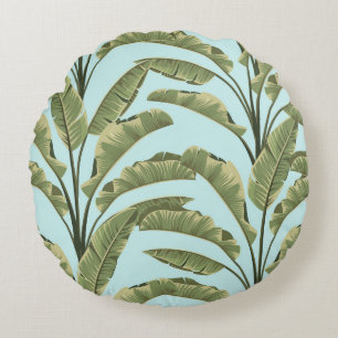 Cojín Redondo Vintage Banana Leaves: Tropical Seamless.