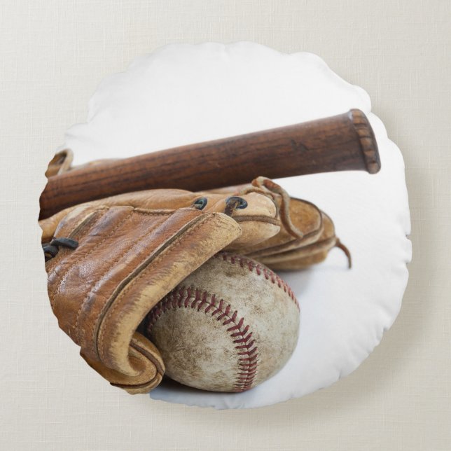 Cojín Redondo Vintage Baseball and Bat (Anverso)
