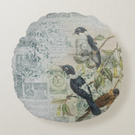 Cojín Redondo Vintage Bird Ephemera Round Cushion - Antiguo