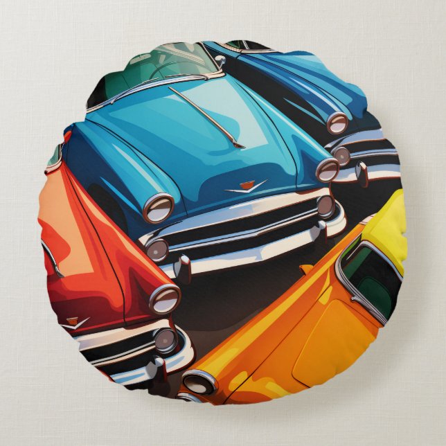 Cojín Redondo Vintage Cars Pattern (Anverso)